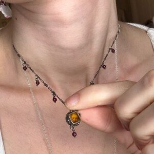 Elegant Silver and Red Beaded Necklace with Angel heart and garnet